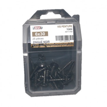 Vis pour penture Torx® Zingué noir Coque de 25 pièces - 6 x 30 mm